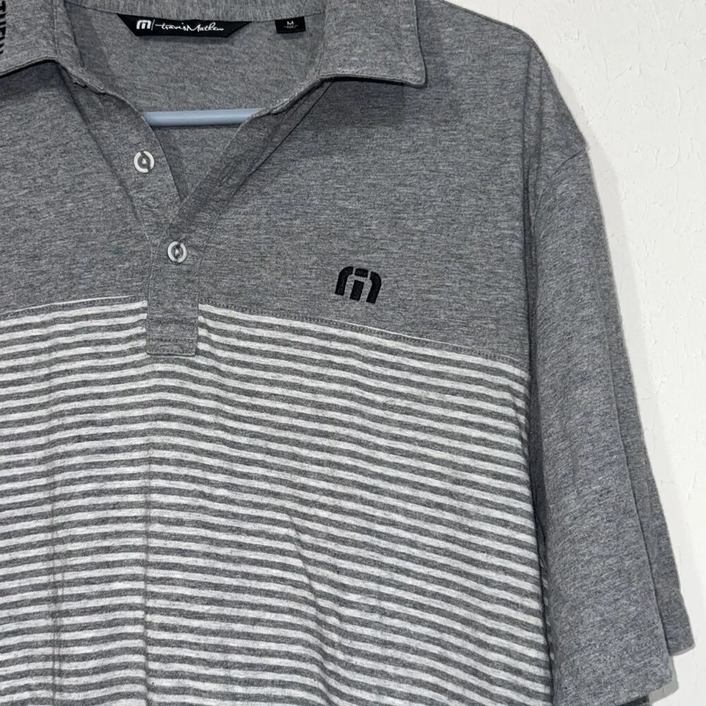Travis Mathew Golf Polo Shirt Mens Sz Medium Gray Striped Performance